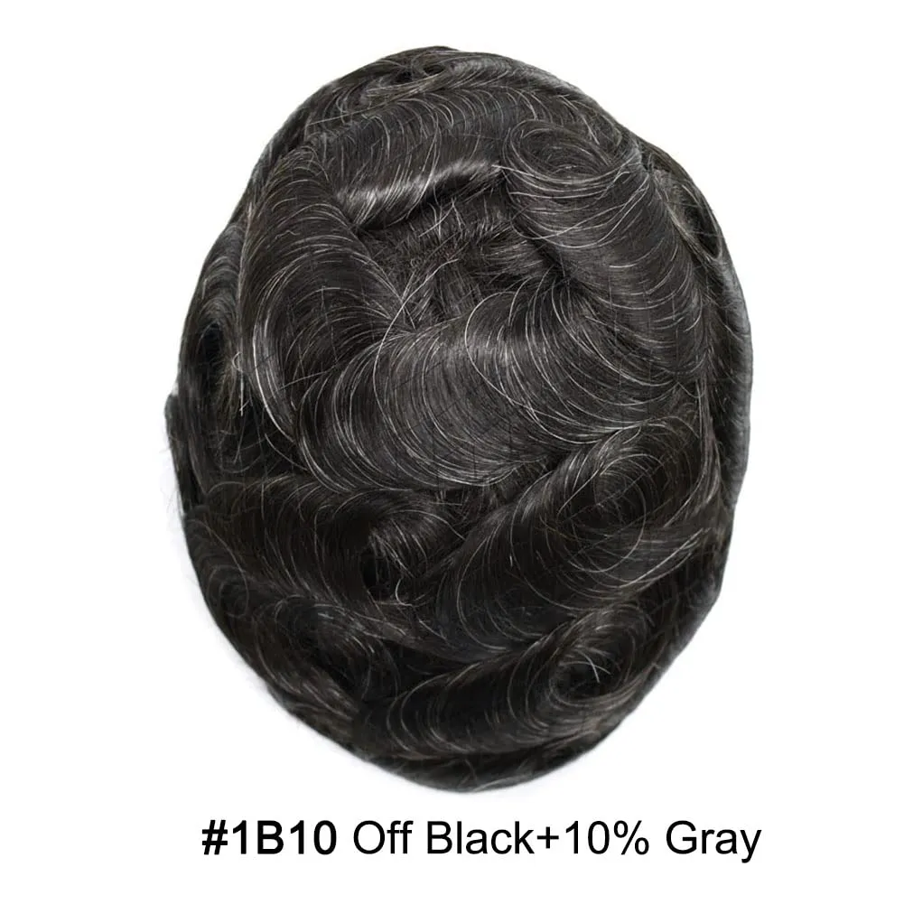 Mens Toupee Hair Piece French Lace Toupee For Men Hair Replacement System For Men Hairpiece Natural Hairline 7X9#1B10#1B Off Black 10% Grey