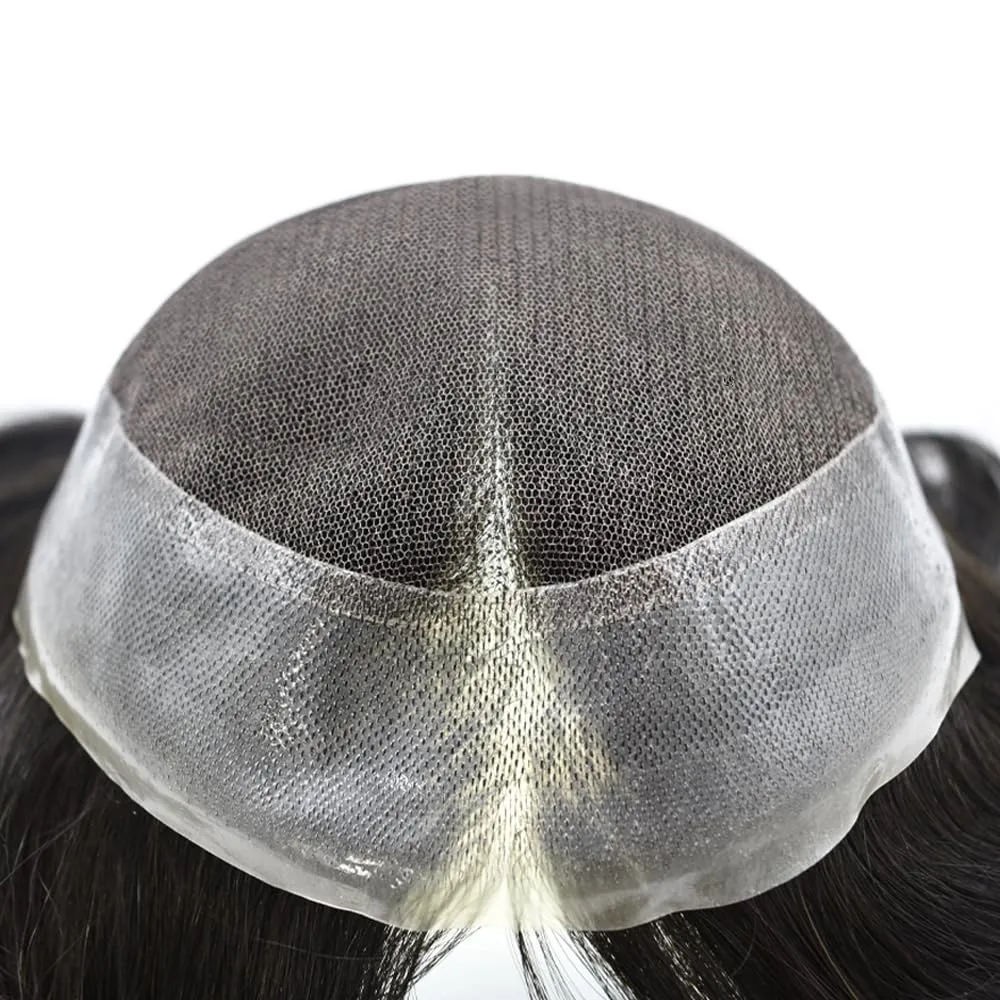 Mens Toupee Hair Piece French Lace Toupee For Men Hair Replacement System For Men Hairpiece Natural Hairline 7X9#1B10#1B Off Black 10% Grey