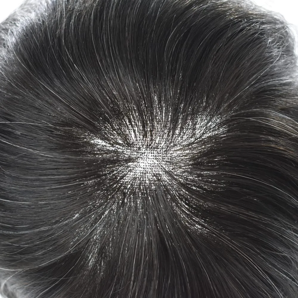 Mens Toupee Hair Piece French Lace Toupee For Men Hair Replacement System For Men Hairpiece Natural Hairline 7X9#1B10#1B Off Black 10% Grey