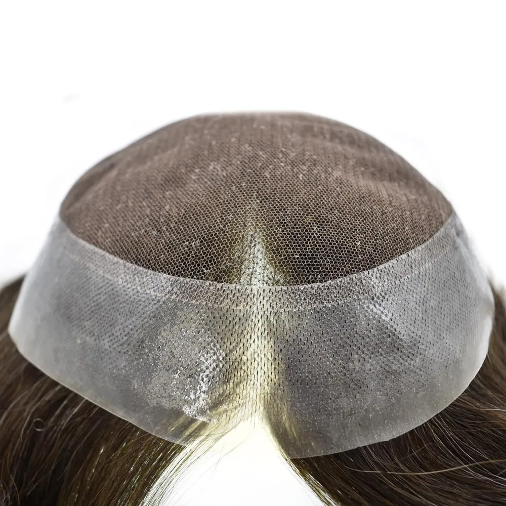 Mens Toupee Hair Piece French Lace Toupee For Men Hair Replacement System For Men Hairpiece Natural Hairline 7X9#2 Darkest Brown