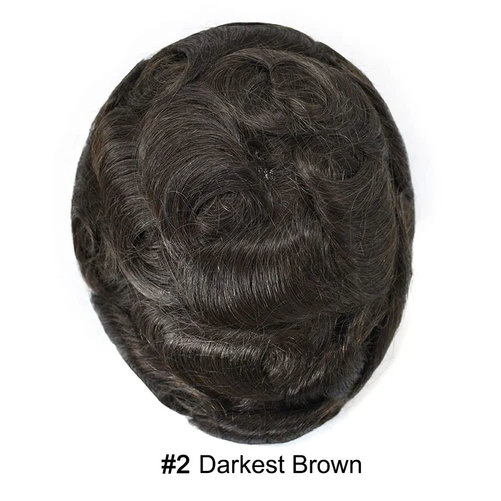 Mens Toupee Hair Piece French Lace Toupee For Men Hair Replacement System For Men Hairpiece Natural Hairline 7X9#2 Darkest Brown