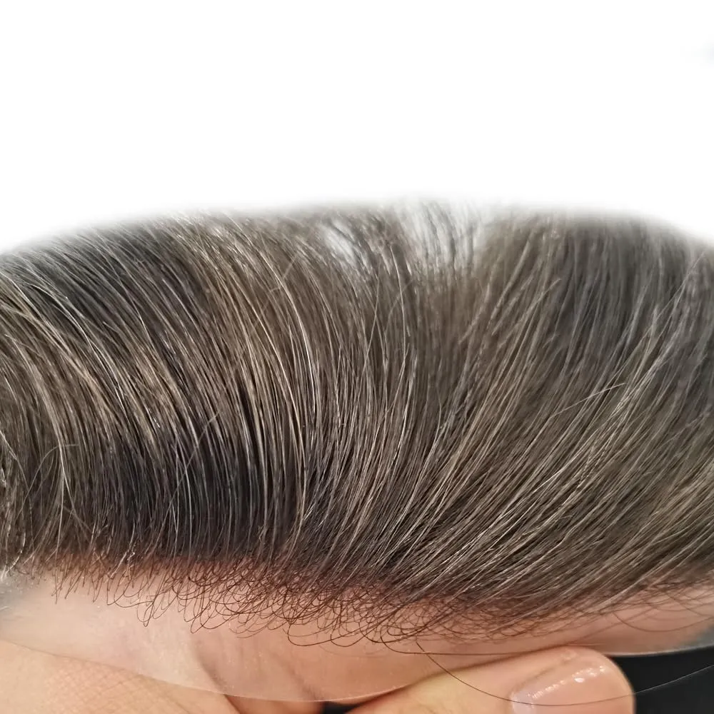 Mens Toupee Hair Piece French Lace Toupee For Men Hair Replacement System For Men Hairpiece Natural Hairline 7X9#2 Darkest Brown