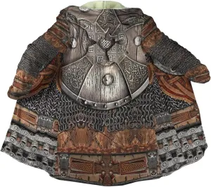 Men's Winter Warm Robe, Viking Warrior Armor Valhalla 3D Full Print, Cashmere Hooded Coat Parka, Horn Buckle Bathrobe