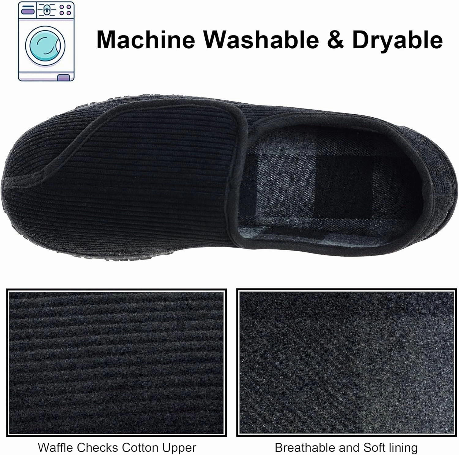 Mens Memory Foam Diabetic Slippers Extra Wide Comfy with Coral Fleece Lining for Arthritis Edema Swollen Feet House Shoes for Men