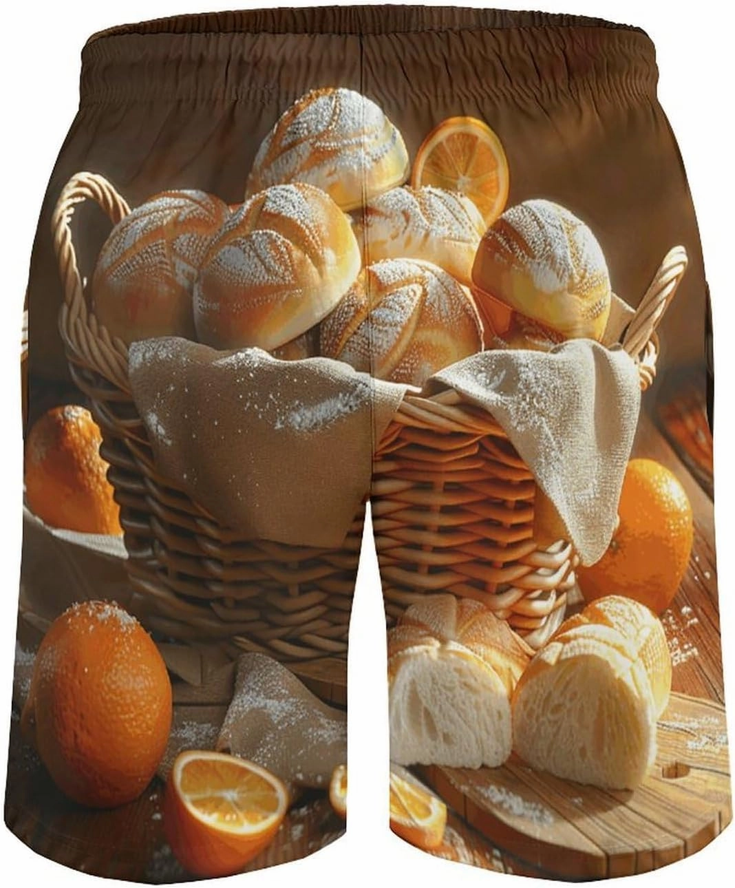 Mens Swim Trunks with Mesh Lining Basket of Bread Drawstring Beach Shorts Quick Dry Board Shorts