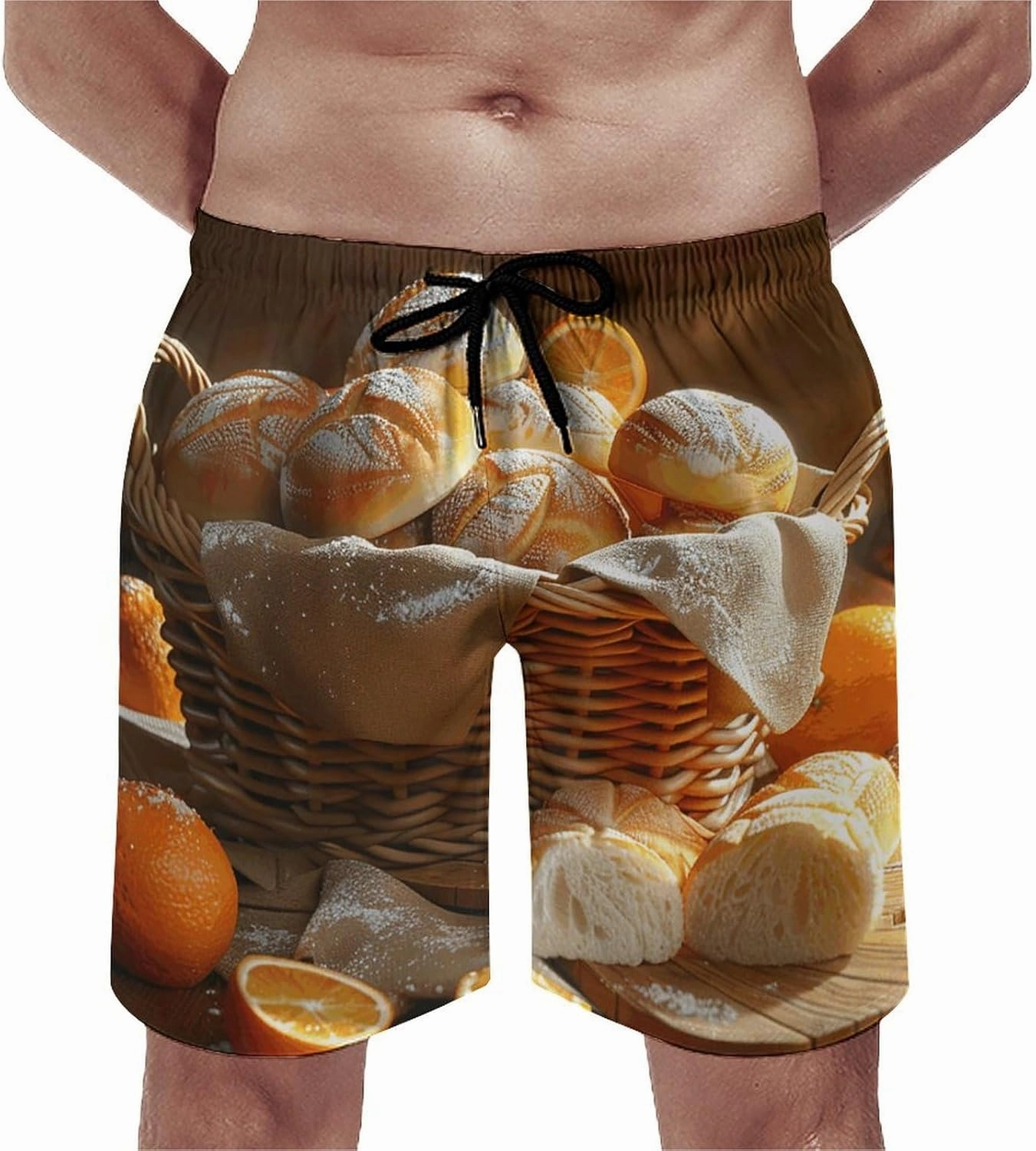 Mens Swim Trunks with Mesh Lining Basket of Bread Drawstring Beach Shorts Quick Dry Board Shorts