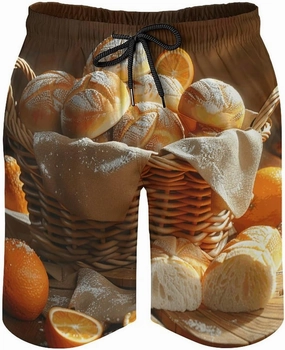 Mens Swim Trunks with Mesh Lining Basket of Bread Drawstring Beach Shorts Quick Dry Board Shorts
