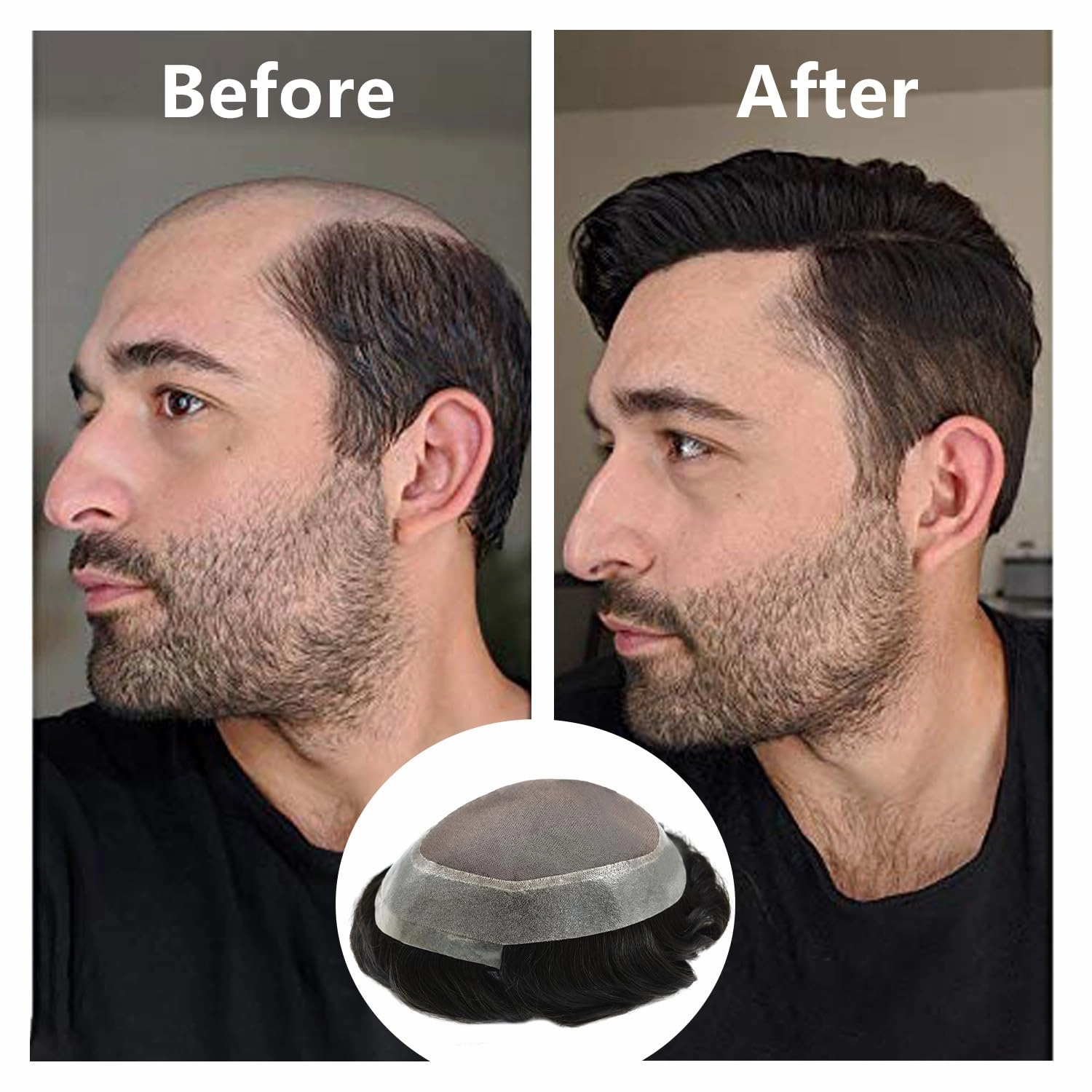 Mens Toupee Human Hair Toupee for Men Durable Fine Mono Lace Hair System for Men Clear Poly Hair Replacement for Men Hair Piece Hair men's hair prosthesis protesis capilar hombre 8x10 1B# OFF BLACK