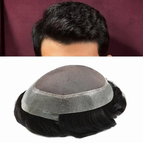 Mens Toupee Human Hair Toupee for Men Durable Fine Mono Lace Hair System for Men Clear Poly Hair Replacement for Men Hair Piece Hair men's hair prosthesis protesis capilar hombre 8x10 1B# OFF BLACK