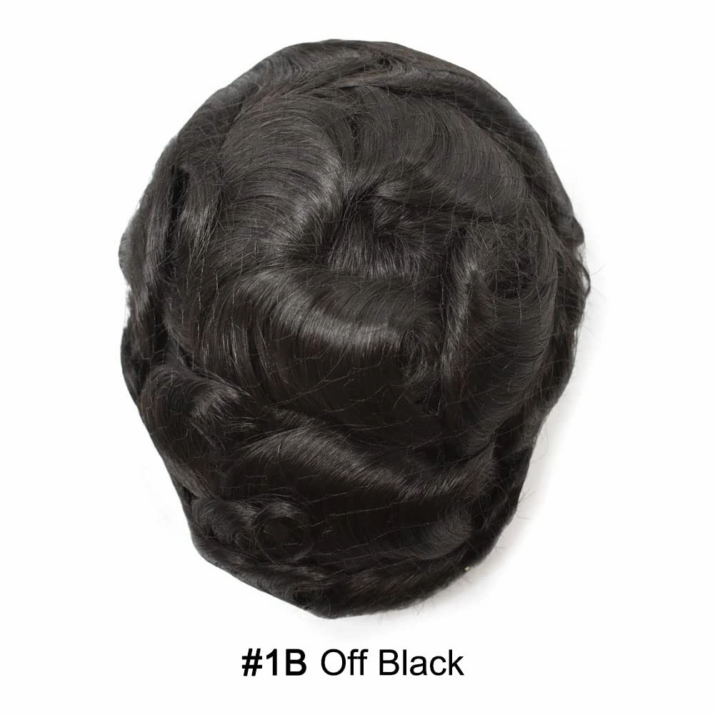 Mens Toupee Human Hair Toupee for Men Durable Fine Mono Lace Hair System for Men Clear Poly Hair Replacement for Men Hair Piece Hair men's hair prosthesis protesis capilar hombre 8x10 1B# OFF BLACK