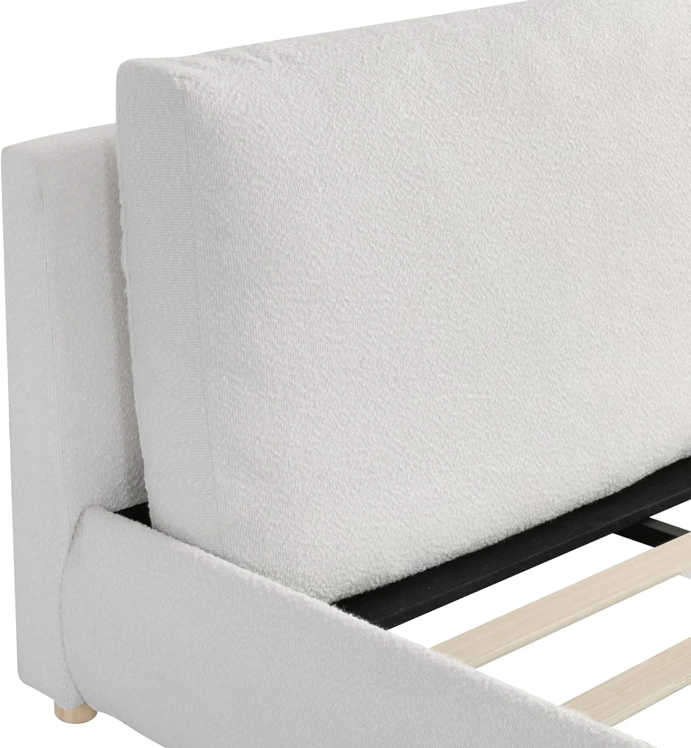 Merax King Size Boucle Fabric Upholstered Platform Bed with Two Removable Pillow Headboard, Wood Bed Frame with Solid Round Legs for Kids Teens Adults, White