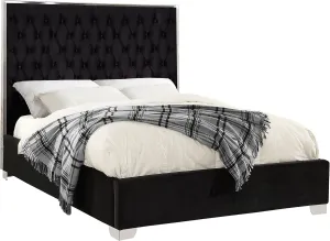 Meridian Furniture Lexi Collection Modern | Contemporary Velvet Upholstered Bed with Deep Tufting, Polished Chrome Stainless Steel Frame and Legs, King, Black