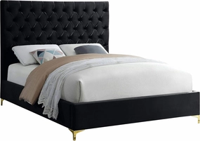 Meridian Furniture Cruz Collection Modern | Contemporary Velvet Upholstered Bed with Deep Button Tufting and Complete Sets of Gold and Chrome Legs Included, King, Black