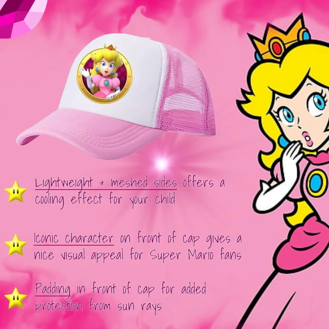 Mesh Baseball Cap Snapback Little Kids Ages 4-7 Boys Girls Super Luigi Bros Mario Princess Peach Cartoon Hat Cute