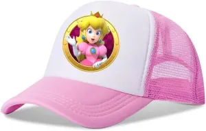 Mesh Baseball Cap Snapback Little Kids Ages 4-7 Boys Girls Super Luigi Bros Mario Princess Peach Cartoon Hat Cute
