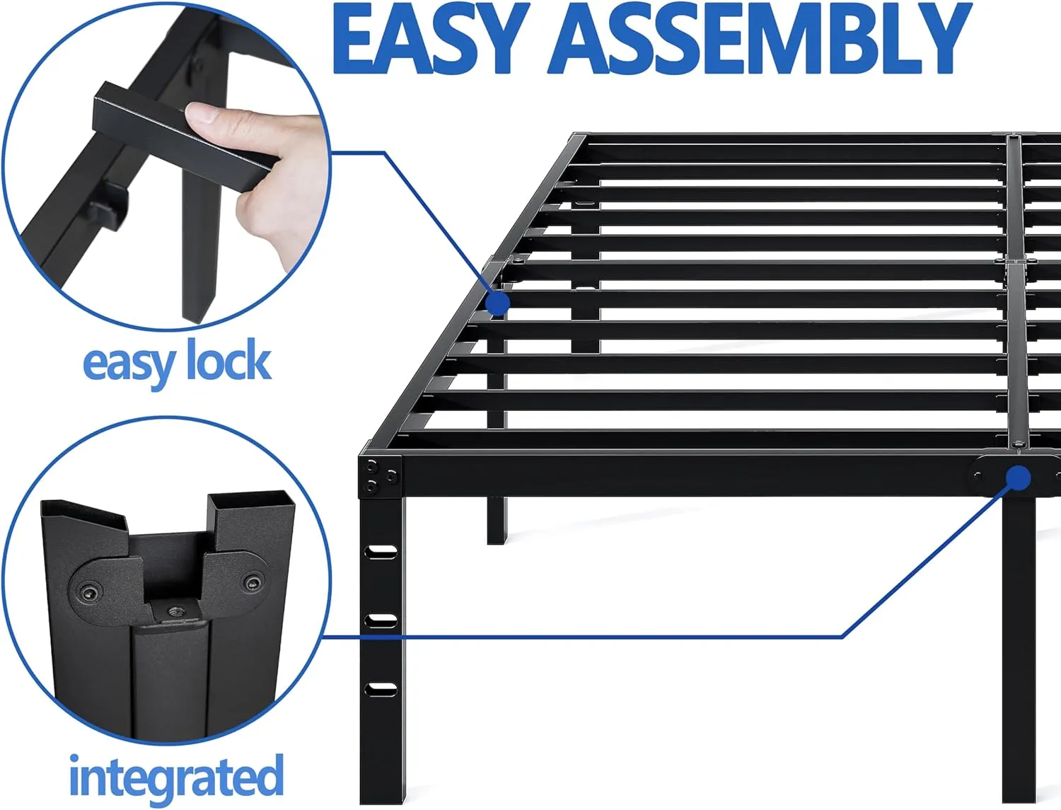 Metal Bed Frame,Full Size Bed Frame with Storage Space,Heavy Duty Sturdy Mattress Foundation,Easy Assembly,No Box Spring Needed, Black,18 Inch,Full
