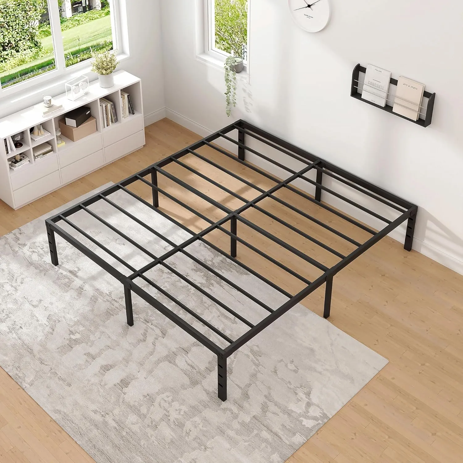 Metal Bed Frame,Full Size Bed Frame with Storage Space,Heavy Duty Sturdy Mattress Foundation,Easy Assembly,No Box Spring Needed, Black,18 Inch,Full