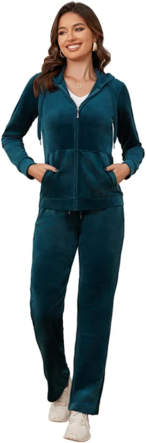 MIDNIGHTSUN Women's Velour Tracksuit 2 Piece Full Zip Hooded Sweatsuits Outfits Velvet Sportswear Jogging Set
