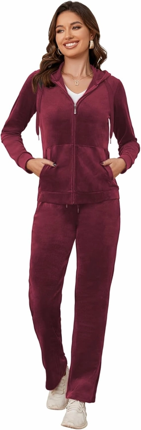 MIDNIGHTSUN Women's Velour Tracksuit 2 Piece Full Zip Hooded Sweatsuits Outfits Velvet Sportswear Jogging Set