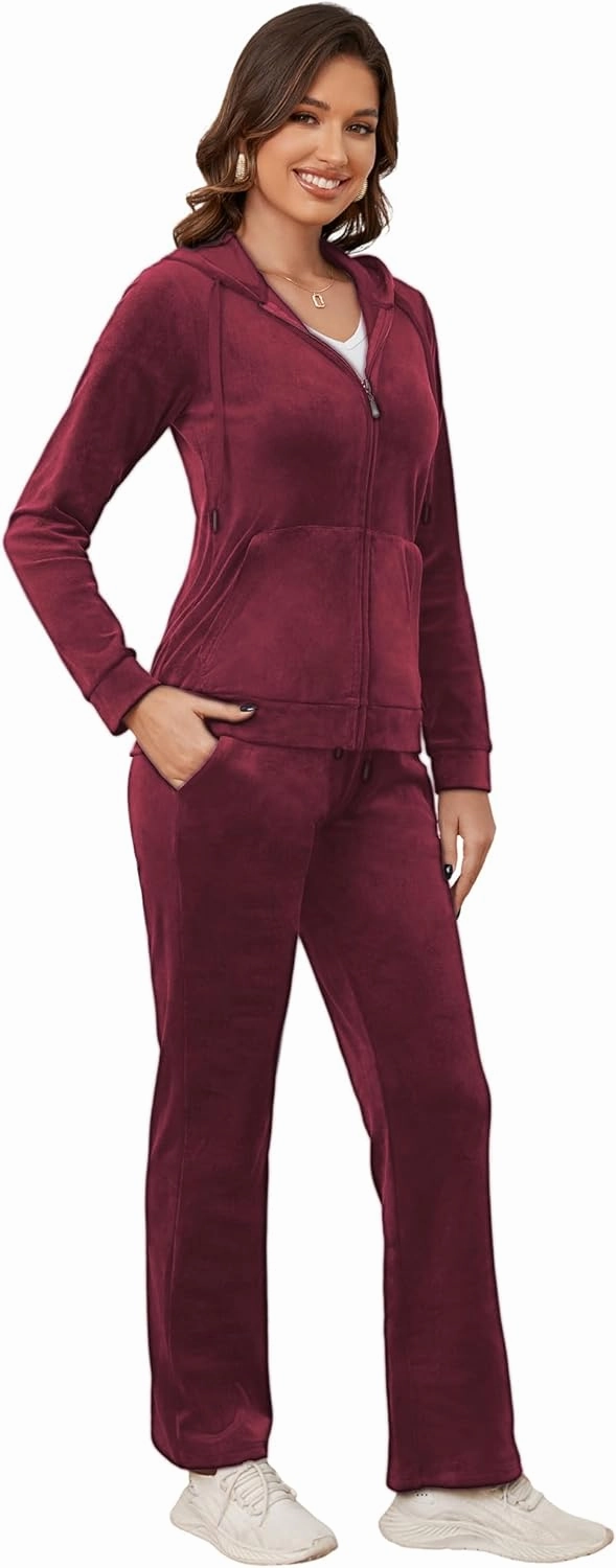 MIDNIGHTSUN Women's Velour Tracksuit 2 Piece Full Zip Hooded Sweatsuits Outfits Velvet Sportswear Jogging Set