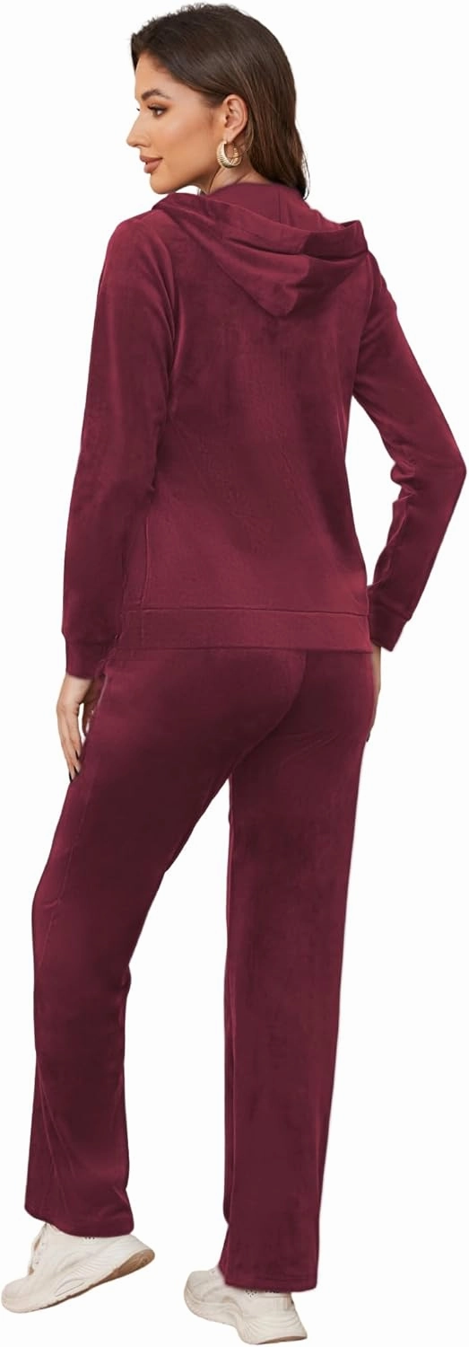 MIDNIGHTSUN Women's Velour Tracksuit 2 Piece Full Zip Hooded Sweatsuits Outfits Velvet Sportswear Jogging Set