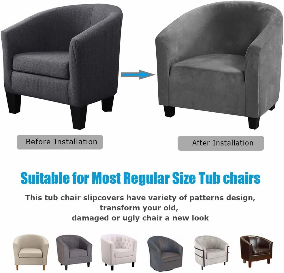 MIFXIN Club Chair Slipcover High Stretch Velvet Tub Chair Cover 1 Piece Spandex Removable Washable Armchair Sofa Couch Furniture Protector for Living Room (Velvet-Grey)