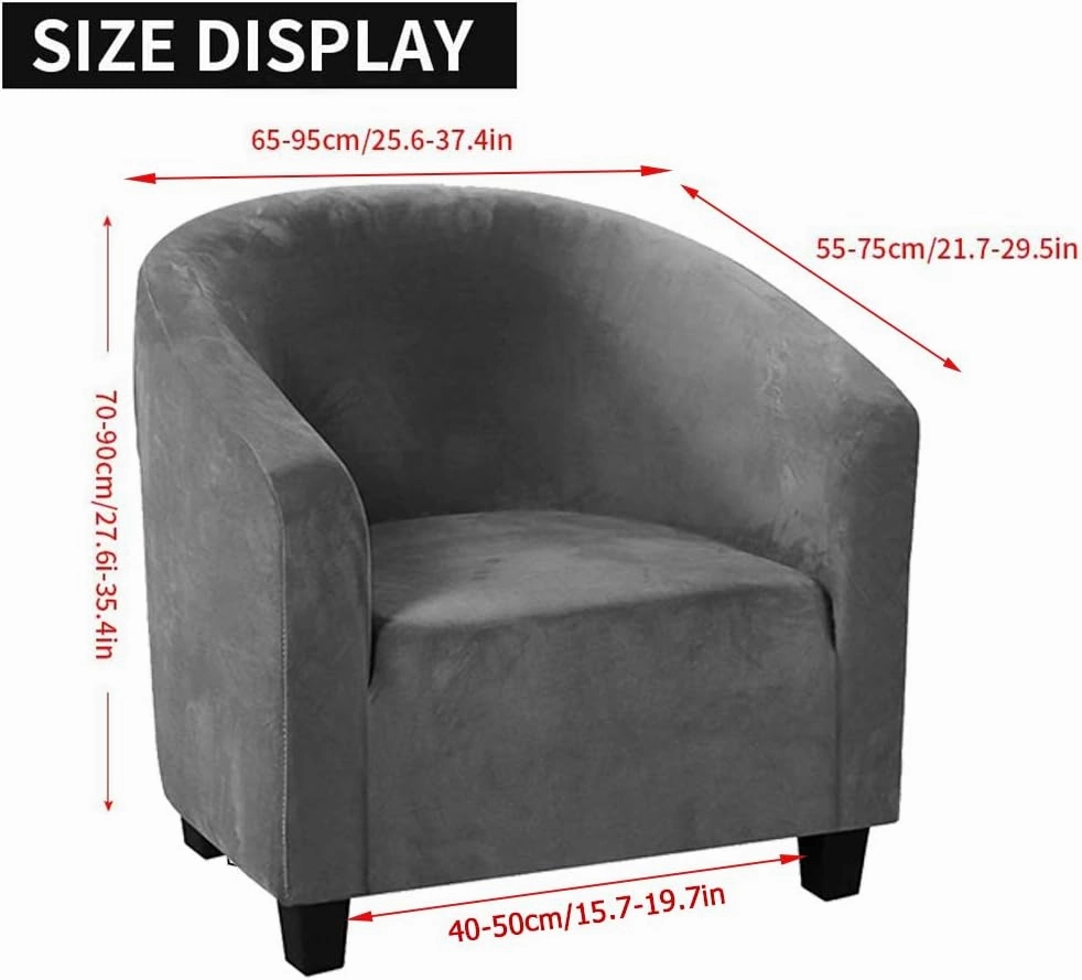 MIFXIN Club Chair Slipcover High Stretch Velvet Tub Chair Cover 1 Piece Spandex Removable Washable Armchair Sofa Couch Furniture Protector for Living Room (Velvet-Grey)