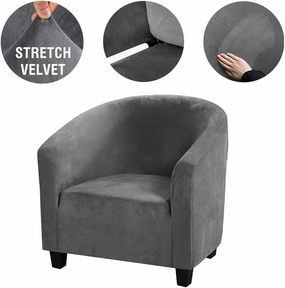 MIFXIN Club Chair Slipcover High Stretch Velvet Tub Chair Cover 1 Piece Spandex Removable Washable Armchair Sofa Couch Furniture Protector for Living Room (Velvet-Grey)