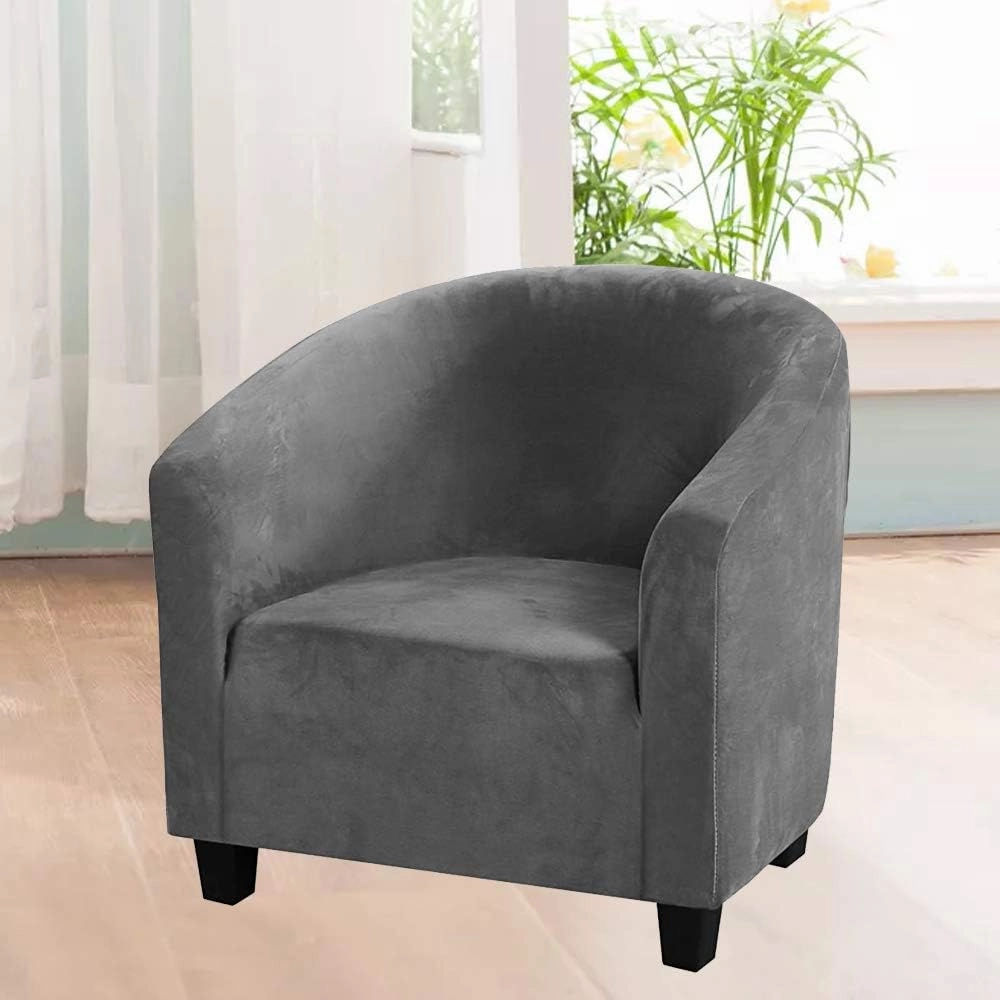 MIFXIN Club Chair Slipcover High Stretch Velvet Tub Chair Cover 1 Piece Spandex Removable Washable Armchair Sofa Couch Furniture Protector for Living Room (Velvet-Grey)