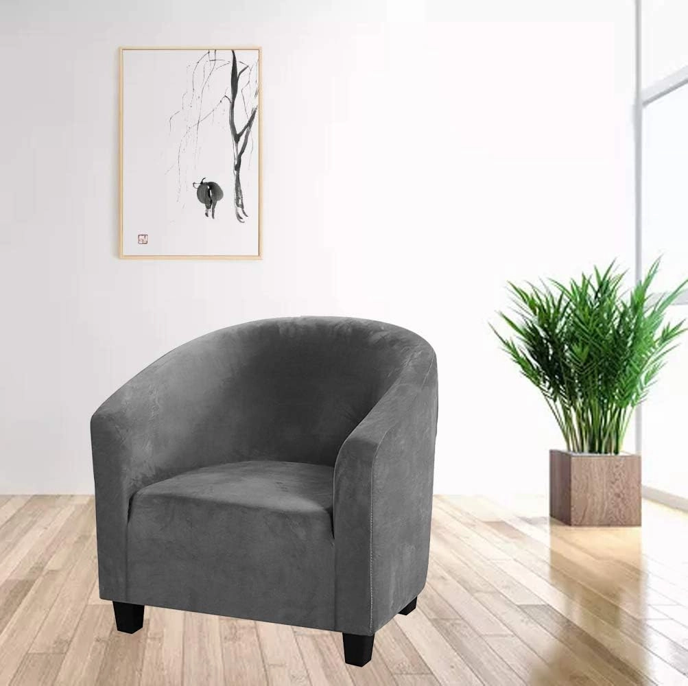 MIFXIN Club Chair Slipcover High Stretch Velvet Tub Chair Cover 1 Piece Spandex Removable Washable Armchair Sofa Couch Furniture Protector for Living Room (Velvet-Grey)