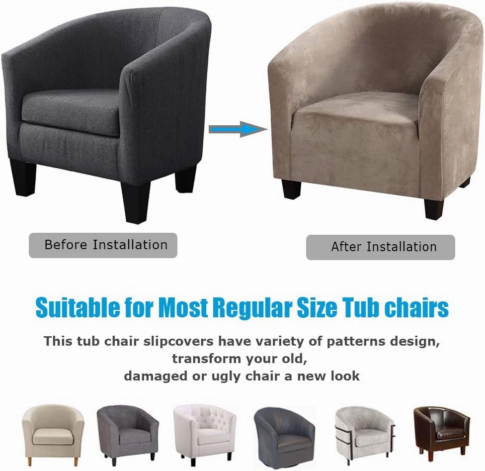 MIFXIN Club Chair Slipcover High Stretch Velvet Tub Chair Cover 1 Piece Spandex Removable Washable Armchair Sofa Couch Furniture Protector for Living Room (Velvet-Tan)
