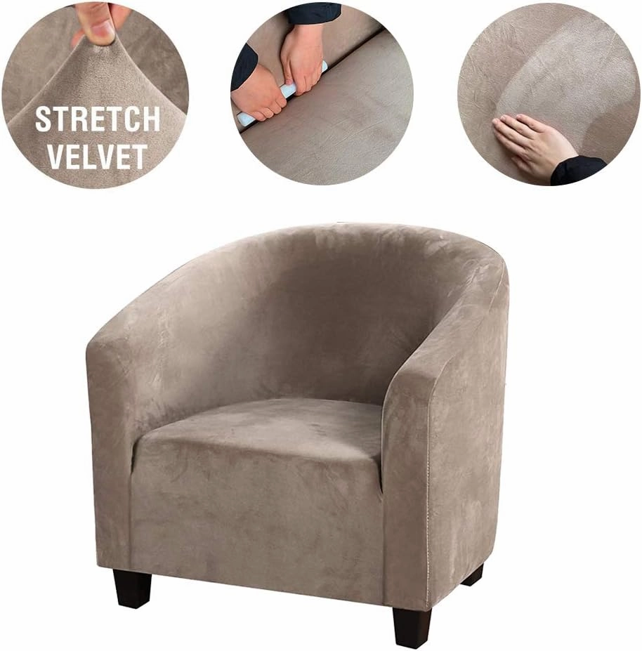MIFXIN Club Chair Slipcover High Stretch Velvet Tub Chair Cover 1 Piece Spandex Removable Washable Armchair Sofa Couch Furniture Protector for Living Room (Velvet-Tan)