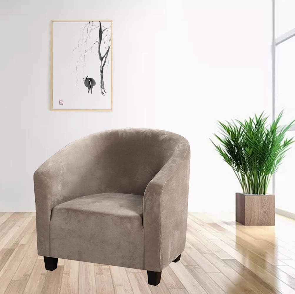 MIFXIN Club Chair Slipcover High Stretch Velvet Tub Chair Cover 1 Piece Spandex Removable Washable Armchair Sofa Couch Furniture Protector for Living Room (Velvet-Tan)