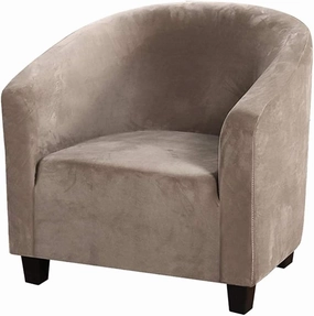 MIFXIN Club Chair Slipcover High Stretch Velvet Tub Chair Cover 1 Piece Spandex Removable Washable Armchair Sofa Couch Furniture Protector for Living Room (Velvet-Tan)