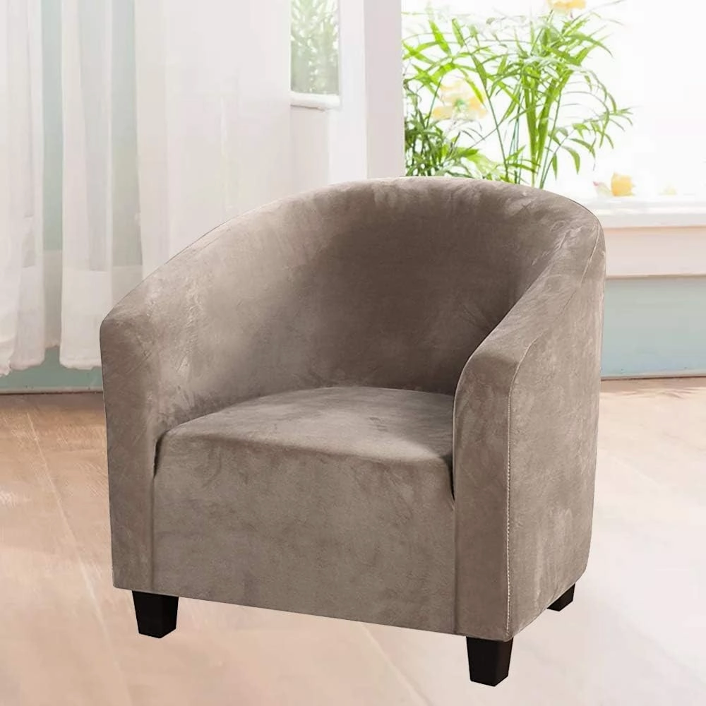 MIFXIN Club Chair Slipcover High Stretch Velvet Tub Chair Cover 1 Piece Spandex Removable Washable Armchair Sofa Couch Furniture Protector for Living Room (Velvet-Tan)