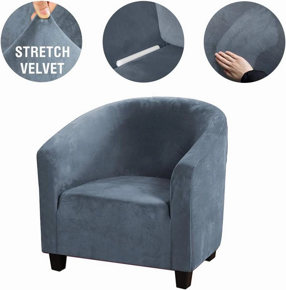 MIFXIN Tub Chair Slipcover Velvet High Stretch Club Chair Cover Spandex Elastic Armchair Couch Cover Sofa Furniture Protector for Living Room Hotel Bar Counter (Grey Blue)
