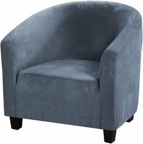 MIFXIN Tub Chair Slipcover Velvet High Stretch Club Chair Cover Spandex Elastic Armchair Couch Cover Sofa Furniture Protector for Living Room Hotel Bar Counter (Grey Blue)