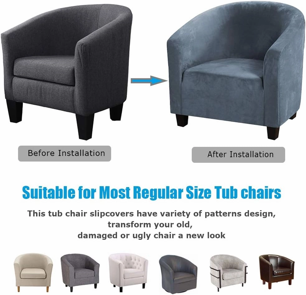 MIFXIN Tub Chair Slipcover Velvet High Stretch Club Chair Cover Spandex Elastic Armchair Couch Cover Sofa Furniture Protector for Living Room Hotel Bar Counter (Grey Blue)