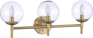 Minka Lavery 2793-695 Auresa Clear Glass Globe Bath Vanity Wall Mount Light Fixture, 3-Light 120 Total Watts, 9" H x 26" W, Soft Brass