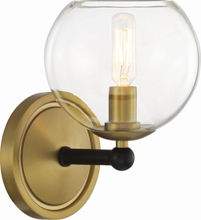 Minka Lavery 5061-726 Kearney Park Clear Glass Wall Mount, 1-Light 60 Watt, 9" H x 6" W, Coal Black and Soft Brass