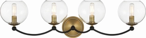 Minka Lavery 5064-726 Kearney Park Clear Glass Wall Mount, 4-Light 240 Total Watts, 9" H x 31" W, Coal Black and Soft Brass