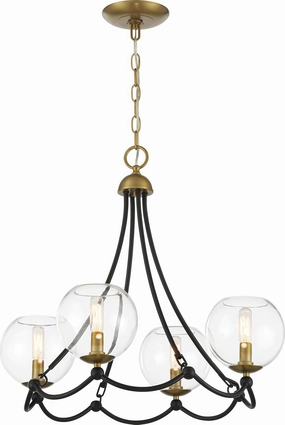 Minka Lavery 5065-726 Kearney Park Clear Glass Chandelier, 4-Light 240 Total Watts, 21" H x 23" W, Coal Black and Soft Brass