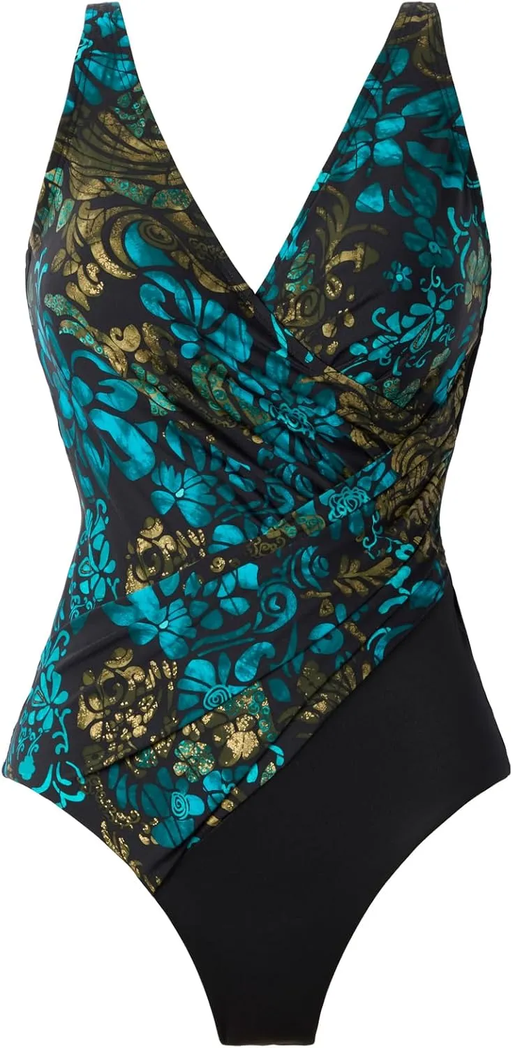 Miraclesuit Women's Swimwear Oceanus Tummy Control V-Neckline Soft Cup One Piece Swimsuit