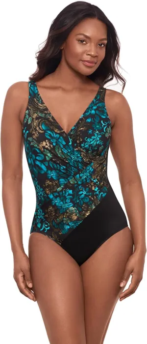 Miraclesuit Women's Swimwear Oceanus Tummy Control V-Neckline Soft Cup One Piece Swimsuit