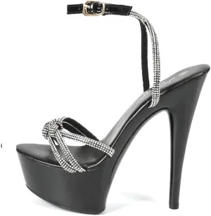 MissHeel Sparkling Rhinestones Ankle Strap Clear Platform Heels