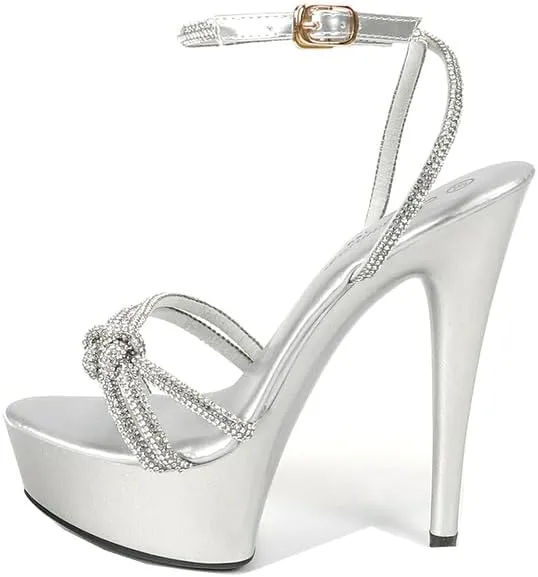 MissHeel Sparkling Rhinestones Ankle Strap Clear Platform Heels