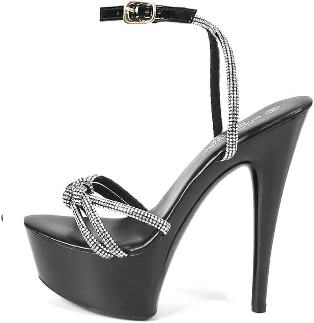 MissHeel Sparkling Rhinestones Ankle Strap Clear Platform Heels