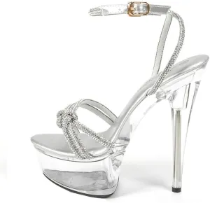 MissHeel Sparkling Rhinestones Ankle Strap Clear Platform Heels