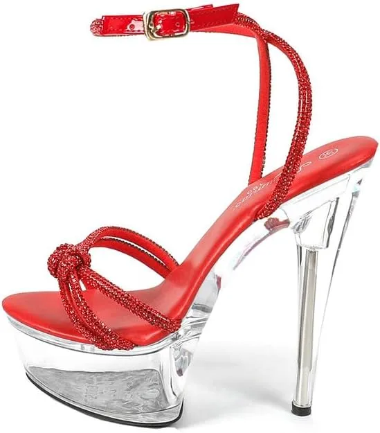 MissHeel Sparkling Rhinestones Ankle Strap Clear Platform Heels