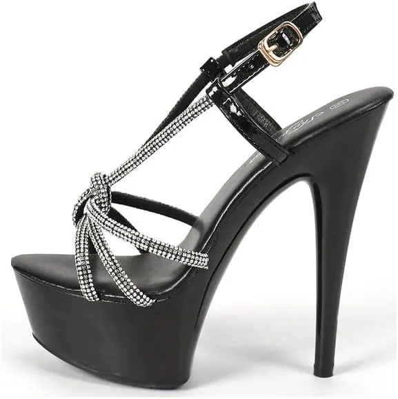 MissHeel Sparkling Rhinestones Strappy Clear Platform Heels